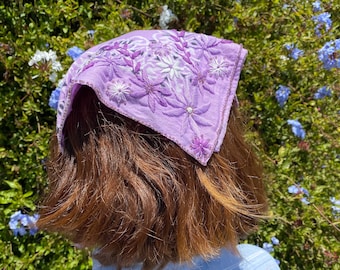 vintage lavender bandana with floral embroidery and beading