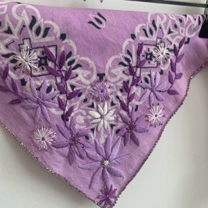 vintage lavender bandana with floral embroidery and beading image 2