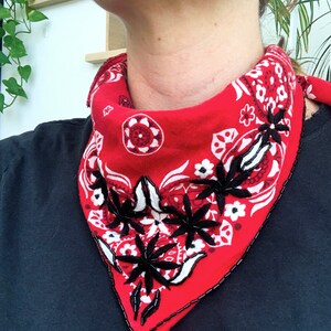 upcycled hand embroidered bandana with beading image 2