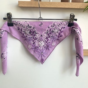 vintage lavender bandana with floral embroidery and beading image 3