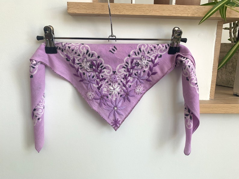 vintage lavender bandana with floral embroidery and beading image 3