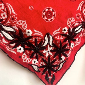 upcycled hand embroidered bandana with beading image 4