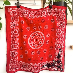 upcycled hand embroidered bandana with beading image 5