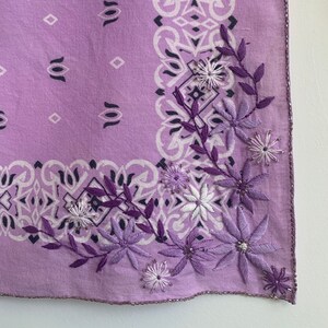 vintage lavender bandana with floral embroidery and beading image 7