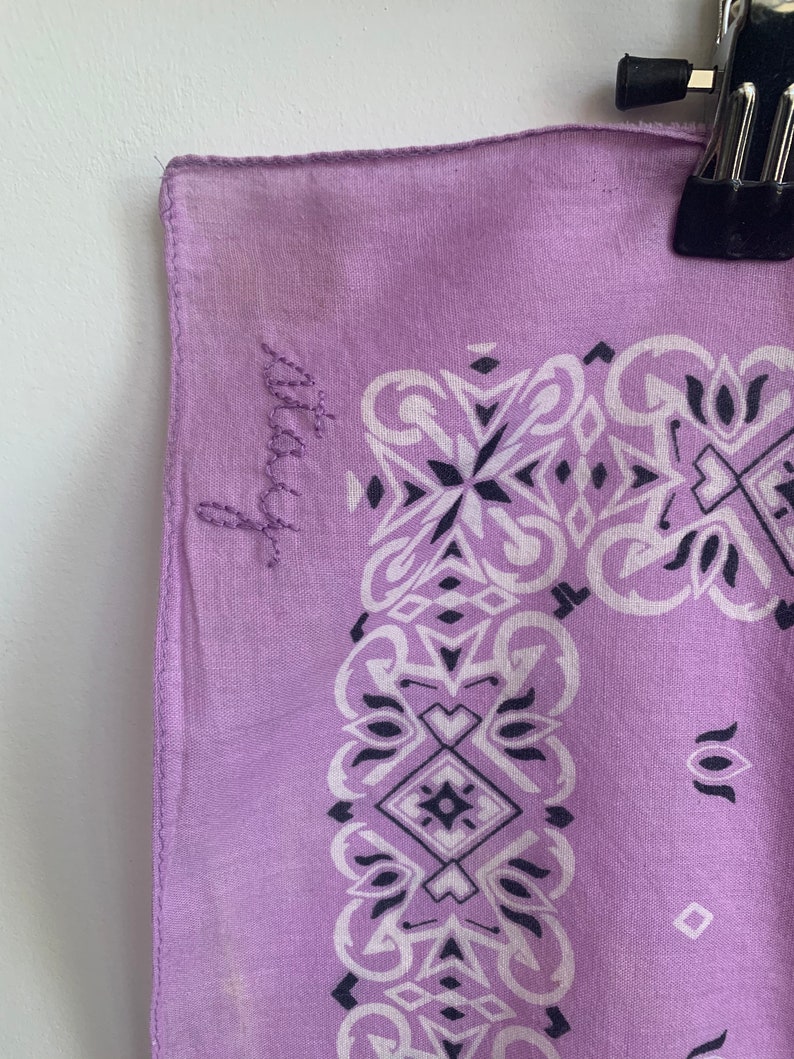 vintage lavender bandana with floral embroidery and beading image 8