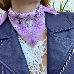 vintage lavender bandana with floral embroidery and beading image 4