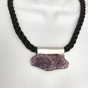 Amethyst Druzy set in Sterling Silver with black Nylon rope