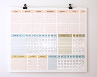 Cleaning Checklist Printable Wall Chart Schedule Digital Planner Home Organization System Tracker Household Task Management Routine Guide