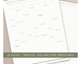 Undated Planner Printable Family Calendar Digital Download Weekly Planning Template Bundle Daily Schedule Goodnotes Compatible Minimalist