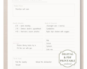 Minimal Family Planner Printable Daily Organizer Mom Schedule Template Digital Meal Planning Reminders Household Management Simple Parent