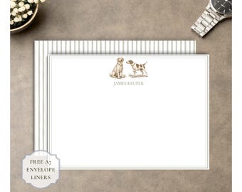 Personalized Dog Stationery Monogram Printable Notecard Set Hunting Dog Thank You Card Masculine Correspondence Kit Envelope Liner Design