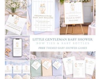 Goose Baby Shower Invitation Template Instant Digital Download Party Printable Welcome Sign Boy Game Bundle Decoration Gentleman Bow tie