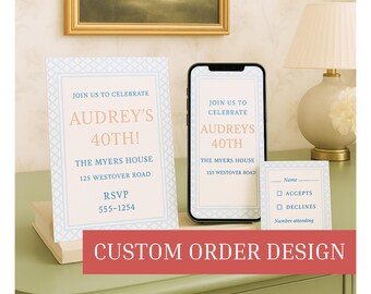 Custom Invitation Set Personalized Party RSVP Cards Baby Shower Invitation Anniversary Evite Birthday Party Matching Envelope Liner Set