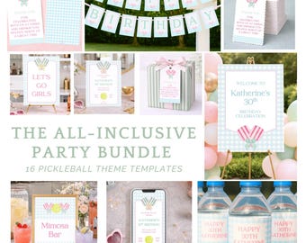 Pickleball Party Decoration Digital Download Birthday Printable Kit Bundle Gingham Design Welcome Sign Banner Template Instant Package