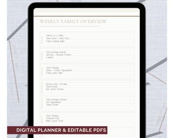 Undated Digital Planner Printable Template Family Calendar Weekly Planning System Organizer Busy Mom Household Management Monthly Schedule