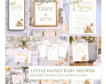 Honey Theme Shower Celebration Bundle Digital Download Invitation Template Bear Baby Welcome Sign Printable Party Decoration Instant