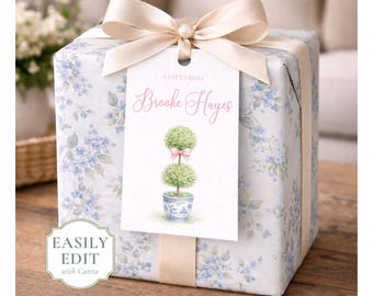 Chinoiserie Gift Tag Digital Download Printable Favor Card Design Monogramed Gift Baptism Card Baby Shower Birthday Hostess Elegant Label