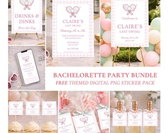 Pickleball Bachelorette Printable Party Invitation Template Design Digital Download Welcome Sign Gingham Decoration Pink Theme Bride