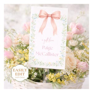 Blumen Geschenkanhänger Digitaler Download Druckbare Favor Card Design Baby Shower Geschenk Monogrammed Label Vorlage Canva Bearbeitbare Geburtstag Taufe