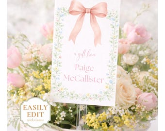 Floral Gift Tag Digital Download Printable Favor Card Design Baby Shower Gift Monogramed Label Template Canva Editable Birthday Baptism