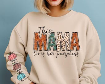 Moletom personalizado "Mamãe Abóbora" com nomes - Moletom de outono para mamãe - Moletom personalizado para o Dia de Ação de Graças - Esta mamãe ama suas abóboras