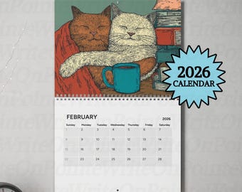 Calendario Da Parete 2026 Cats Chillin' With Books – Illustrazioni Mensili Di Gatti E Libri, Formato 21x21 Cm, Per Amanti Dei Felini