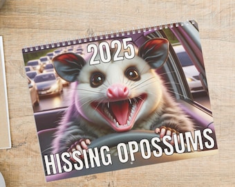 Funny 2025 Wall Calendar Gifts Screaming Opossums New Year Calendar Funny Christmas Gag Gift Opossum Lovers Feral Hissing Opossums for Wall