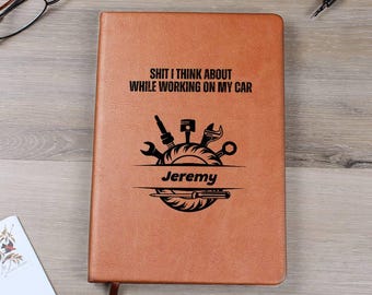 Custom Car Guy Gifts Auto Mechanic Leather Journal Personalized Gift for Father's Day Dad Husband Boyfriend Gifts Car Lover Racecar Drivers