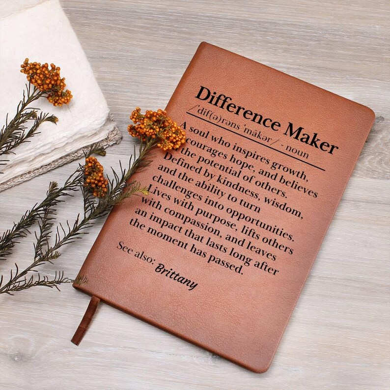 Custom Difference Maker Journal Gift for Mentor Colleague Supervisor Boss Personalized Leather Notebook Thank You Gift Employee Appreciation image 2