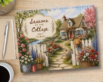 Calendario de pared acogedor para casa de campo 2027. Lindo calendario espiral de jardinería con acuarelas para la cocina, casa de campo, regalos para mamás amantes de la naturaleza.