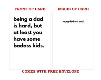Tarjeta divertida del Día del Padre de parte de adultos e hijos. Tarjeta sarcástica y grosera para papá, novio, esposo. Regalos de broma del Día del Padre de parte de hijos e hijas.
