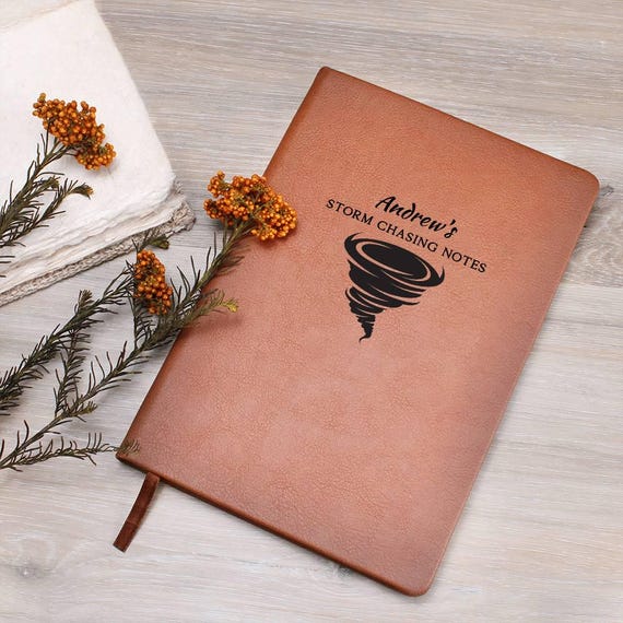Funny Storm Chaser Gifts Custom Vegan Leather Journal for Storm Lover Watchers Weather Man Gift Meteorology Meteorologist Tornado Twisters