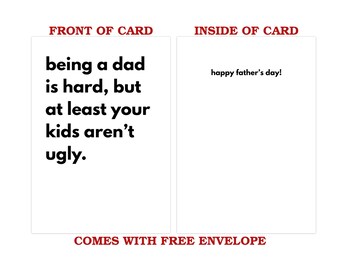 Tarjeta divertida del Día del Padre de parte de adultos e hijos. Tarjeta sarcástica y grosera para papá, novio, esposo. Regalos de broma del Día del Padre de parte de hijos e hijas.