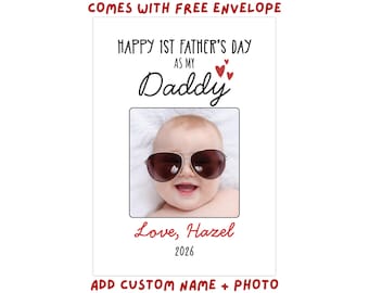 Custom First Father's Day Card from Baby with Photo Son Daughter Personalized New Dad Gifts from Newborn Baby Keepsake 1st Fathers Day Daddy