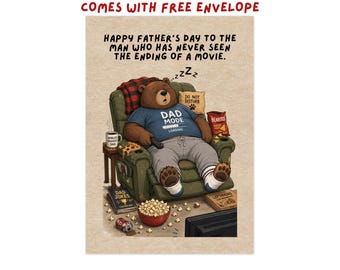 Funny Father's Day Card for Dad from Kids Wife Just Resting My Eyes Daddy Bear Gag Gifts from Daughter Son Dad Sleeping Movie Lover Husband