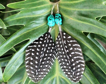 Turquoise & Feather Earrings // Long Feather Earrings // Bohemian Earrings // Festival Jewelry // Hippy Style // Nature Jewellery