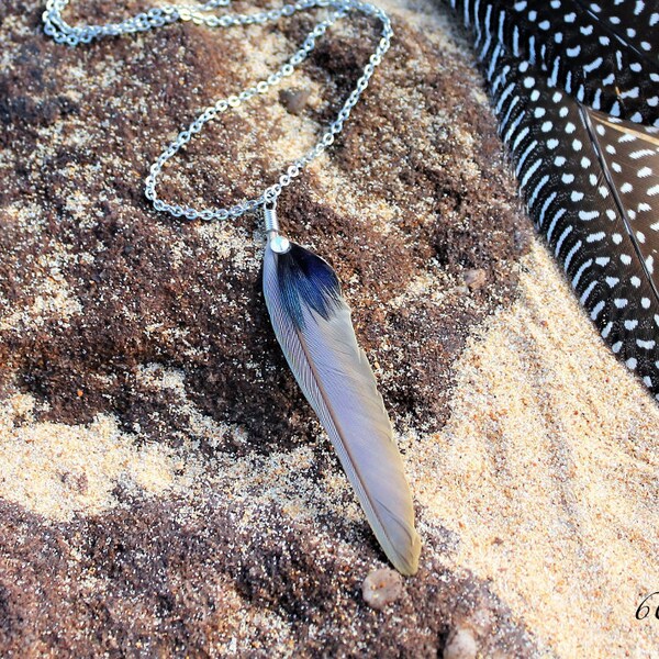 Grey Parrot and Peacock Feather Necklace with Swarovski Crystal // Feather Necklace // Nature Jewelry