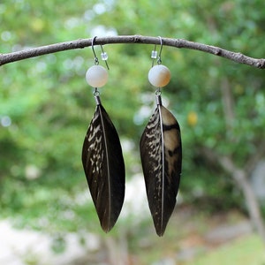 Fasan Feder und Achat Druzy Kristall Ohrringe / Feder Ohrringe / Grausamkeit freie Feder Ohrringe / Natur Schmuck / Hippy Schmuck