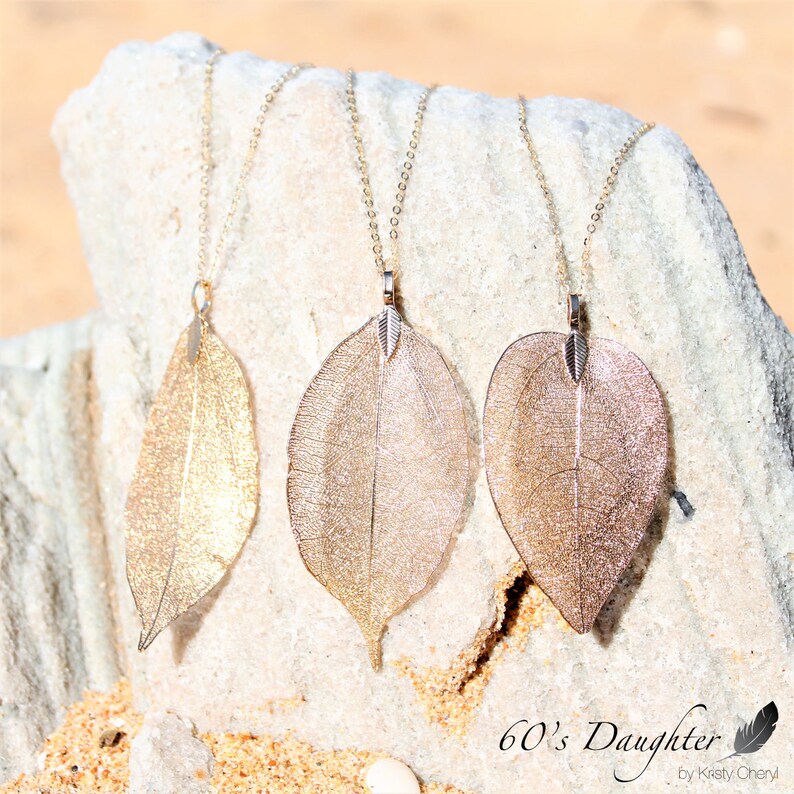 24k Gold Plated Natural Leaves Necklaces / Natural Leaf Necklace / Leaf ...