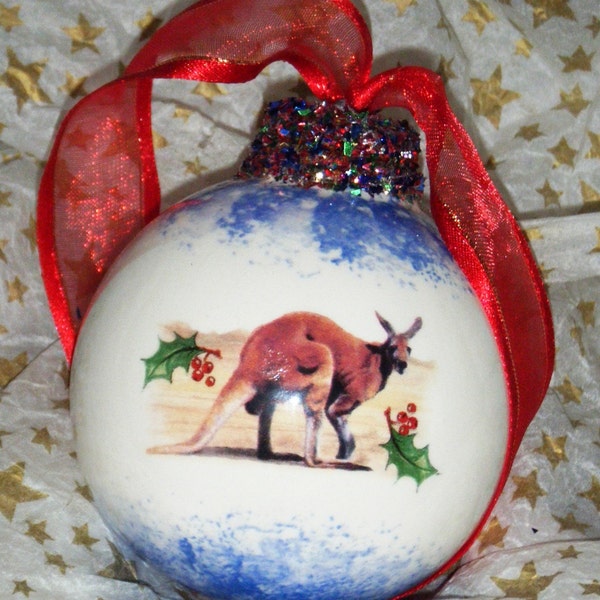 Personalized Christmas Australiana bauble, tree decoration,ball-- KANGAROO DESIGN