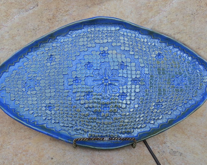 Large Blue Platter Unique Shape Etsy