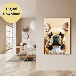 Stampa murale con cane, stampa Bulldog francese, pittura a olio su cane, decorazione murale, ritratto di animale domestico, stampa digitale di cane, arte murale con tema cane, stampa animale