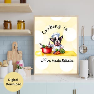 Sztuka ścienna pies cyfrowy wydruk buldog francuski akwarela pies sztuka ścienna prezent szefa kuchni kuchenka dekoracja pokoju dziecięcego sztuka ścienna kuchnia prezent dla szefa kuchni sztuka przedszkolna
