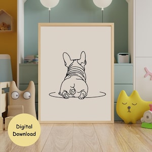 Illustrazione minimalista di arte murale, opera d'arte di bulldog francese, decorazione per cameretta per bambini, arte murale vintage per cameretta dei bambini, arte con cani, decorazione per bagno, linea minimalista