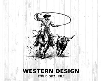 Western Rodeo Cowboy Lasso PNG: T-Shirt Sublimation Design (Digital Download)