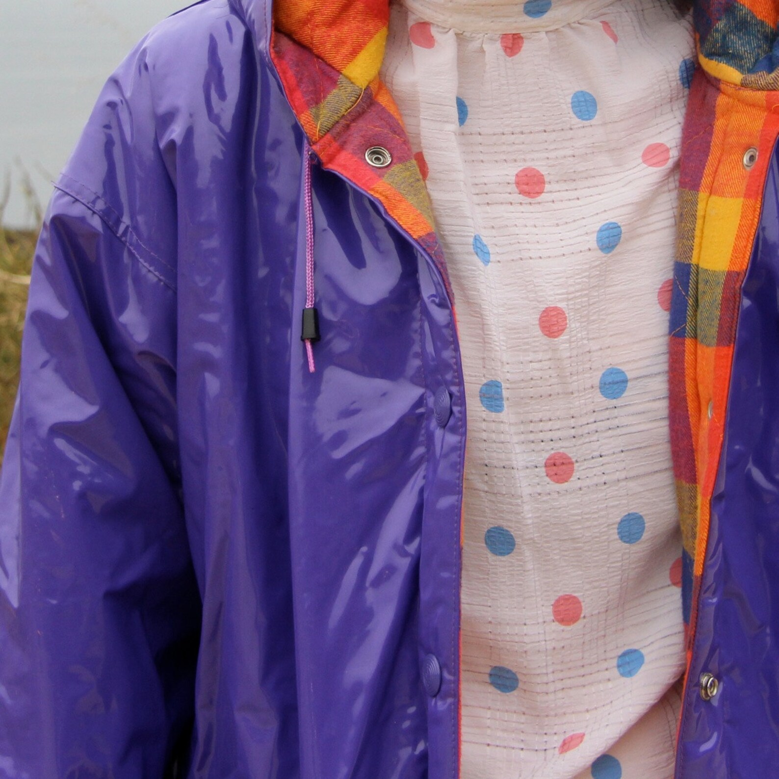 Purple Rain Coat w/ Colorful Plaid Lining M/L | Etsy