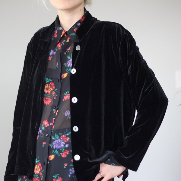 Velvet Cardigan Button Up Shirt S M