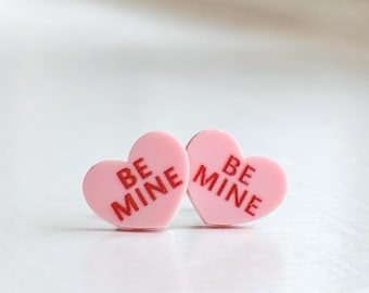 Be Mine Conversation Heart Earrings, Pink Sweethearts Earrings, Valentines Day Jewelry