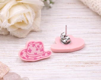 Pink Cowboy Hat Stud Earrings