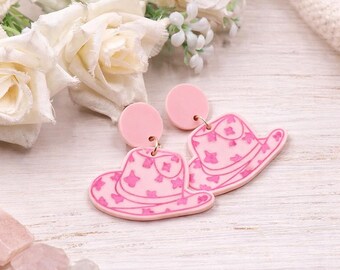 Pink Cowboy Hat Dangle Earrings